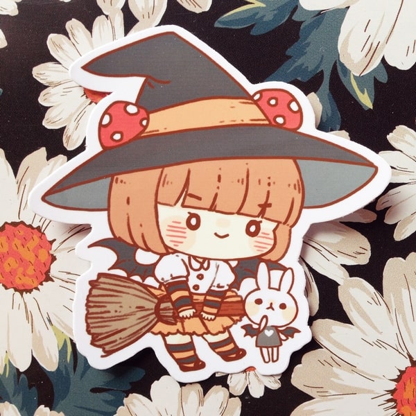 Mushroom Girl Witch Sticker CherryRabitt - Cute and Cool Halloween Stickers and Enamel Pins Kawaii Edit